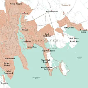 Digital Composite Prints: MA Bristol Fairhaven Vector Road Map