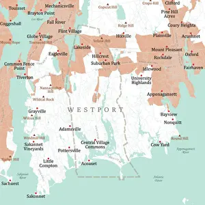 Lakeside Prints: MA Bristol Westport Vector Road Map