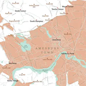 Essex Prints: MA Essex Amesbury Town Vector Road Map