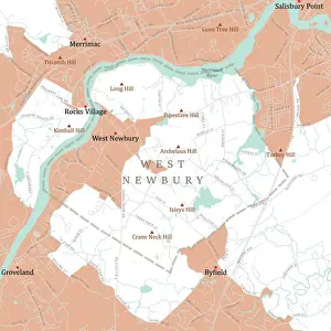 Essex Prints: MA Essex West Newbury Vector Road Map