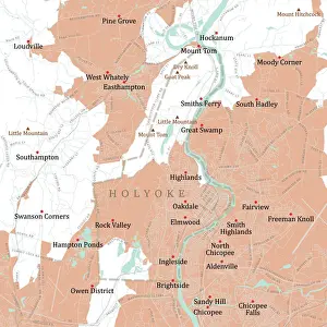 Connecticut River Prints: MA Hampden Holyoke Vector Road Map