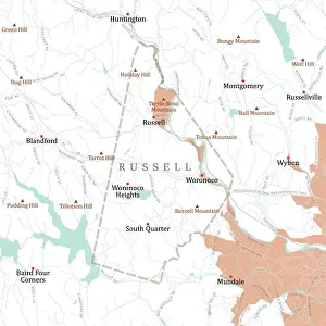 Russell Prints: MA Hampden Russell Vector Road Map