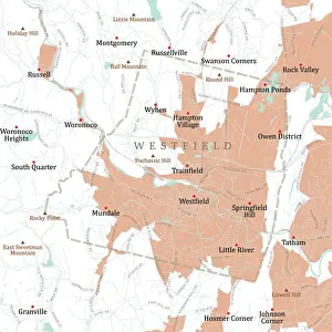 Hampden Prints: MA Hampden Westfield Vector Road Map