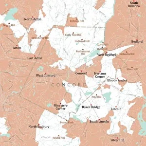 Concord Prints: MA Middlesex Concord Vector Road Map