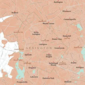 Lexington Prints: MA Middlesex Lexington Vector Road Map
