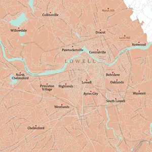 Merrimack River Prints: MA Middlesex Lowell Vector Road Map