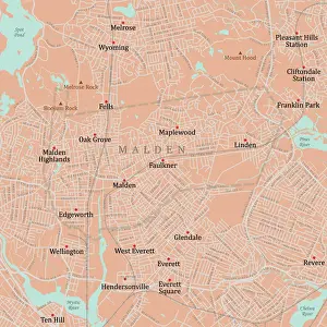Middlesex Prints: MA Middlesex Malden Vector Road Map