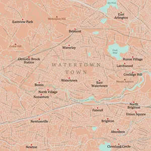 MA Middlesex Watertown Town Vector Road Map