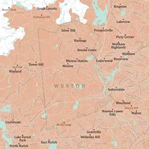 Middlesex Prints: MA Middlesex Weston Vector Road Map