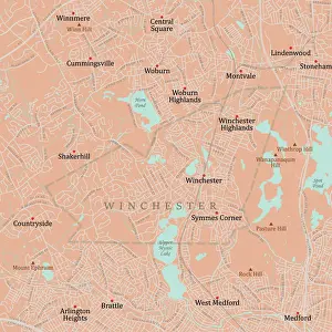 Middlesex Prints: MA Middlesex Winchester Vector Road Map