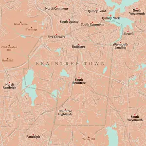 Norfolk Prints: MA Norfolk Braintree Town Vector Road Map