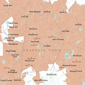 Norfolk Prints: MA Norfolk Franklin Town Vector Road Map