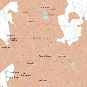 Norfolk Prints: MA Norfolk Medway Vector Road Map