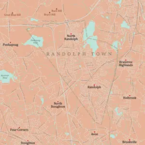 Norfolk Prints: MA Norfolk Randolph Town Vector Road Map