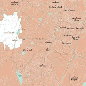 Norfolk Prints: MA Norfolk Westwood Vector Road Map