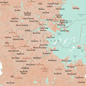Reference Map Prints: MA Suffolk Boston Vector Road Map