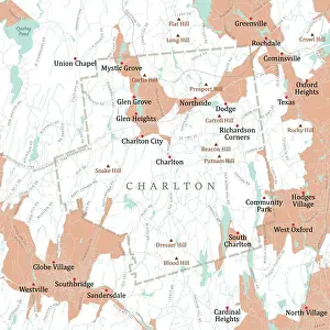 Worcester Prints: MA Worcester Charlton Vector Road Map
