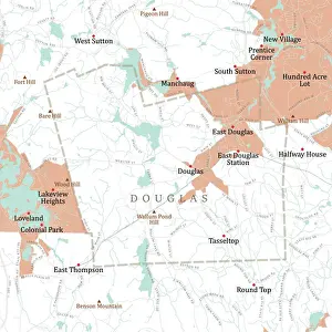 Douglas Prints: MA Worcester Douglas Vector Road Map