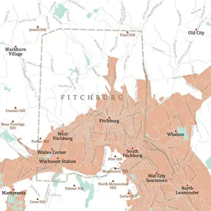 Worcester Prints: MA Worcester Fitchburg Vector Road Map