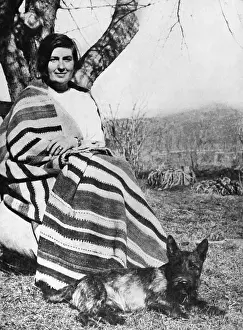 Blanket Prints: Mabel Dodge Luhan Seated Outside W/Dog