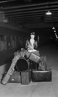 Mabel Normand with Pile of Luggage