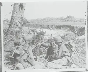 Philippines Prints: US Machinegunners Cover Area for Foot Patrol 1945