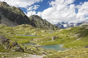 Grisons Prints: Macun plateau of lakes with views of the Verstancla group with the mountains Chaputschin and Verstanclahorn