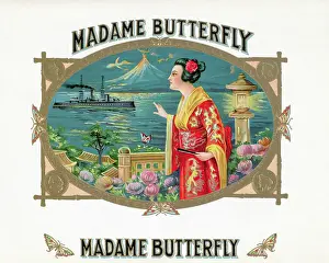 Crest Prints: Madame Butterfly Cigar Box W/ Woman