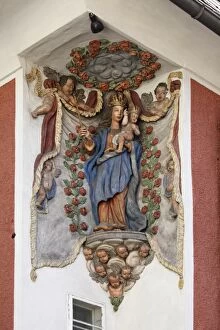 Madonna figure on Prinzenamtshaus building, Vordernberg, Upper Styria, Styria, Austria, Europe, PublicGround