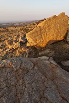 Magaliesberg Mountain Rock Formations at Sunset with a View over the Mountain Range, Magaliesberg Mountains, North West Province, South Africa