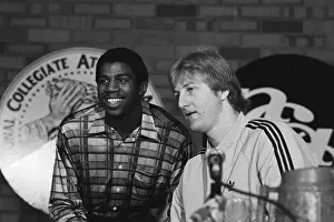 Magic Johnson Prints: Magic Johnson and Larry Bird at Press Conference
