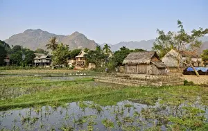 Huts Prints: Mai Chau, a village where ethnic minorities live, Vietnam, Southeast Asia