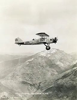 Mail Prints: Mail Biplane Flying over Mountains