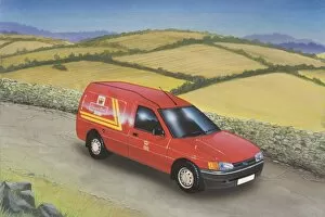 Images Dated 7th August 2006: Mail delivery vehicle driving along narrow country lane