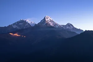Cold Temperature Collection: The majestic panorama view of Himalayan mountain range during sunrise view from Poon Hill view