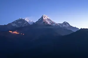 Hiking Prints: The majestic panorama view of Himalayan mountain range during sunrise view from Poon Hill view point at Nepal