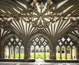 Images Dated 9th July 2018: Majestic tracery details in Canterbury Cathedrals Gothic cloister in Canterbury, Kent