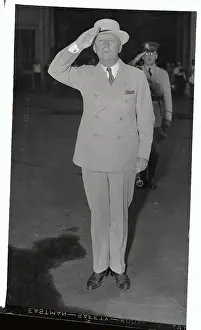 Major General Hugh Drum Saluting in Civilian Suit
