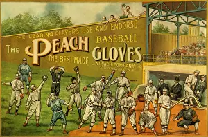 Prints of The Reach Sporting Goods Company uses artwork featuring a large number of major league stars to promote its baseball equipment, printed circa 1910 in Philadelphia, Pennsylvania MLB Legends Art Prints: Top 10 Greatest Baseball Players of All Time: Major League Star Glove Ad 1910