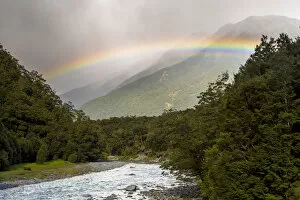 Images Dated 17th January 2013: Makarora River with a rainbow, Makarora, Otago Region, New Zealand
