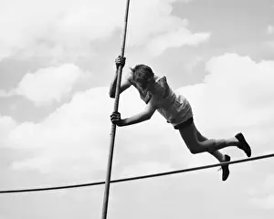 Decathlon Prints: Male pole-vaulter clearing bar