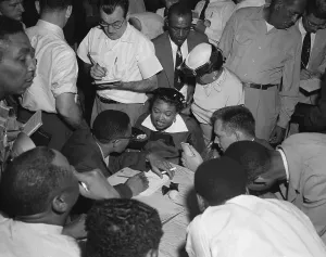 Sumner Prints: Mamie Bradley Speaking to Reporters