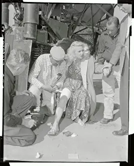 Bakersfield Prints: Mamie Van Doren Being Treated by First Aid Man
