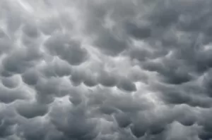Picture Detail Gallery: Mammatus clouds, cellular pattern of pouches hanging underneath the base of a thunderstorm cloud