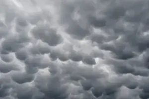 Cloudy Prints: Mammatus clouds, cellular pattern of pouches hanging underneath the base of a thunderstorm cloud