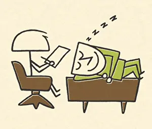 Corporation Prints: Man Asleep on a Desk