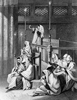 Man Blowing The Shofar On First Of Year