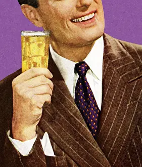Man in Brown Suit Holding Drink