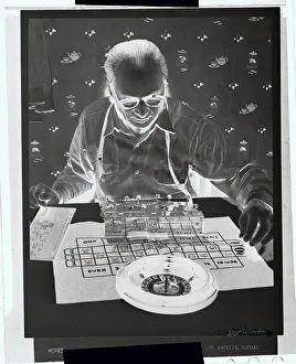 Man with Calculator and Roulette Wheel