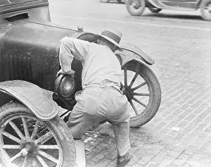 Ohio Prints: Man Cranking Car